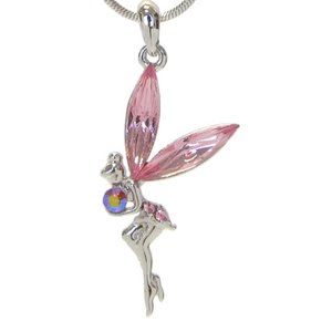 White gold plated Pink Crystal Fairy Necklace